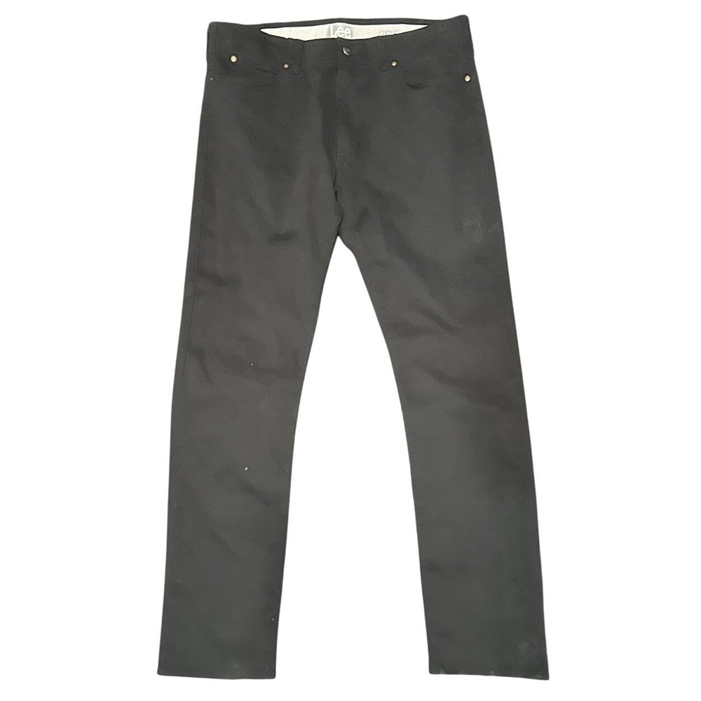 Lee‎ Slim Straight Logo Black Men Size 36x34 Denim Jeans Minimalist Western